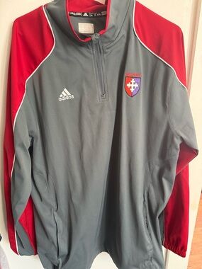 adidas Red and Gray Athletic Jacket with Player ID Panel